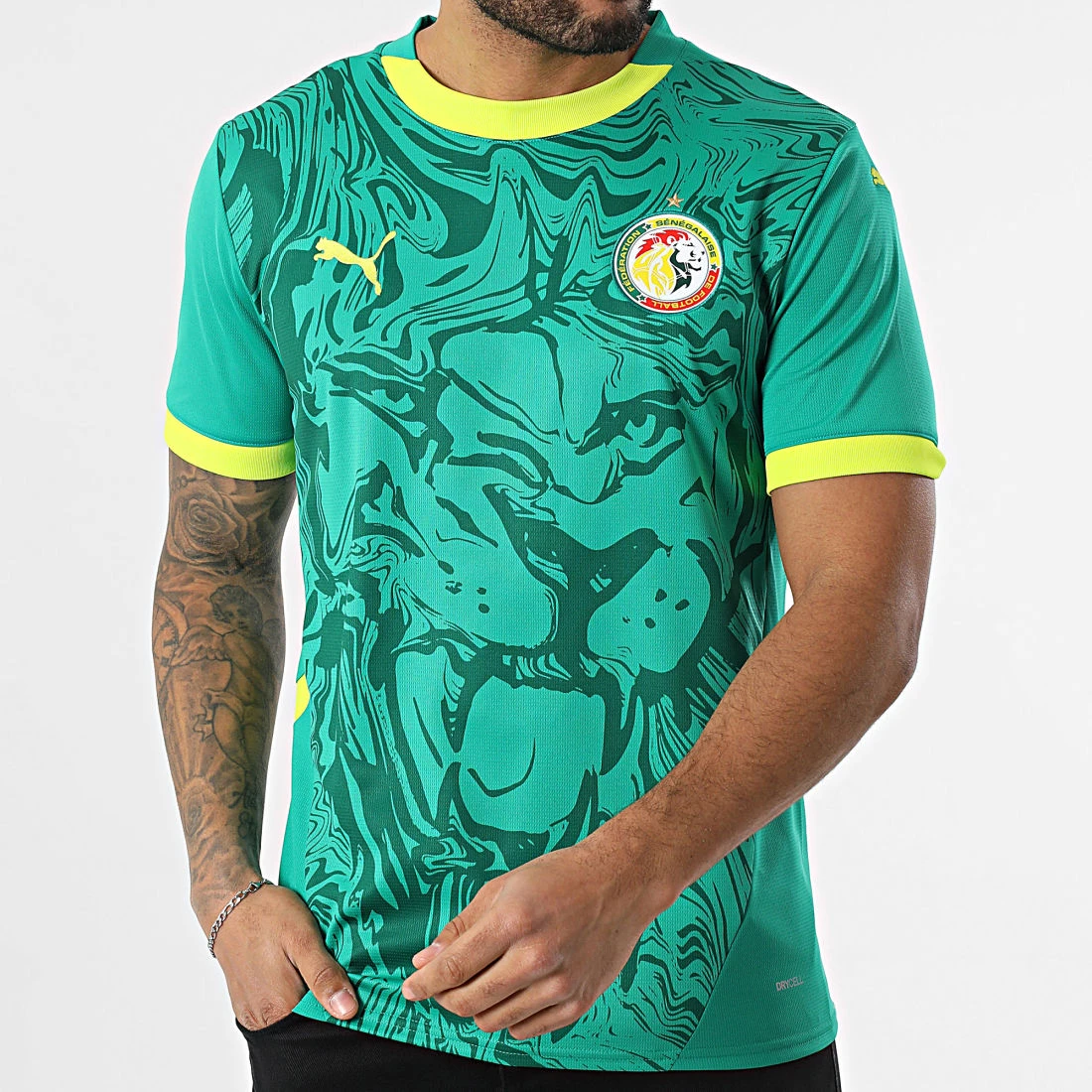Maillot sénégalais CAN 2026 vert avec détails jaune pour homme